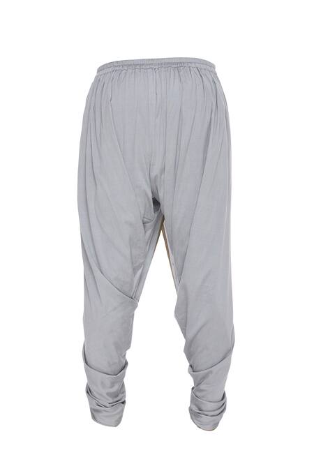 Shop_Pranay Baidya_Grey Cotton Silk Plain Dhoti Pant  _at_Aza_Fashions