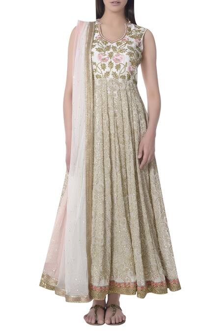 Bhumika Grover_Off White Round Embroidered Anarkali With Dupatta_Online_at_Aza_Fashions