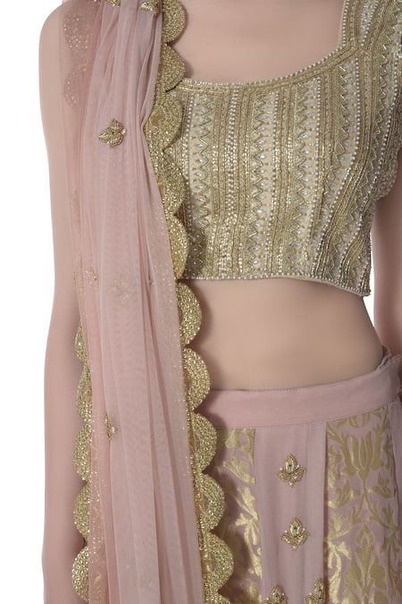 Buy_Bhumika Grover_Pink Round Banarasi Embroidered Lehenga Set_Online_at_Aza_Fashions