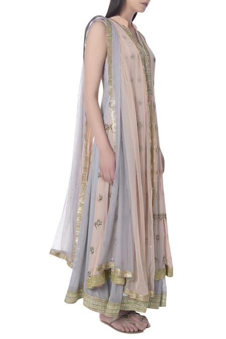 Bhumika Grover_Purple Mandarin Collar Embroidered Anarkali Set_Online_at_Aza_Fashions