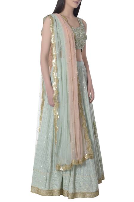 Bhumika Grover_Green Leaf Neck Lucknowi Lehenga Set_Online_at_Aza_Fashions