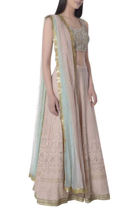 Bhumika Grover_Pink Leaf Neck Lucknowi Lehenga Set_Online_at_Aza_Fashions