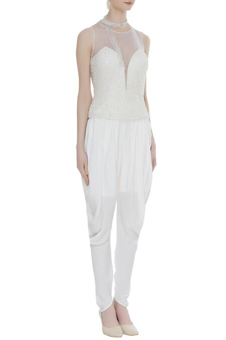 Arpan Vohra_Off White Round Embroidered Kurta And Dhoti Pant Set _Online_at_Aza_Fashions