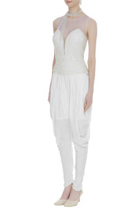 Buy_Arpan Vohra_Off White Round Embroidered Kurta And Dhoti Pant Set _Online_at_Aza_Fashions