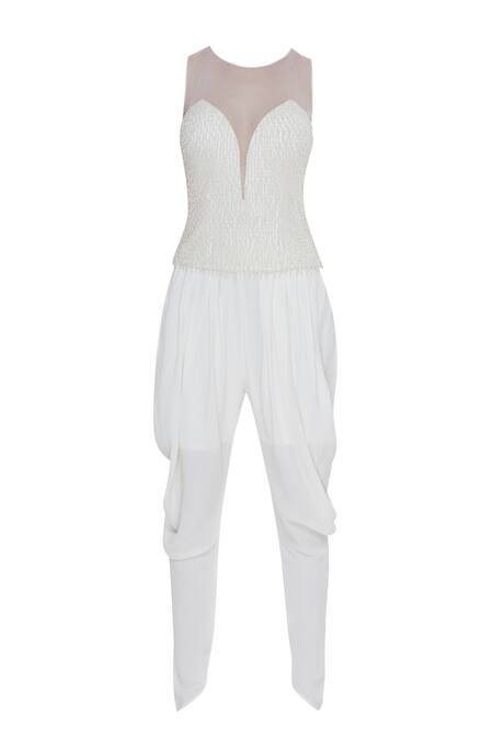 Shop_Arpan Vohra_Off White Round Embroidered Kurta And Dhoti Pant Set _Online_at_Aza_Fashions