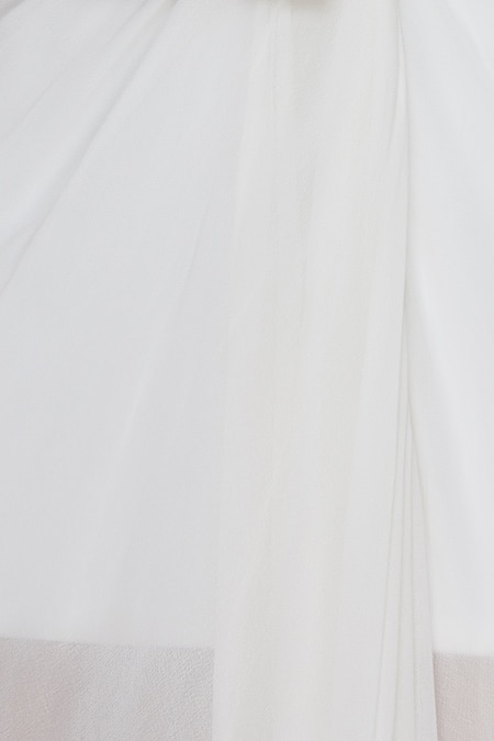 Arpan Vohra_White Tulle, Georgette V Neck Gathered Maxi Dress _at_Aza_Fashions