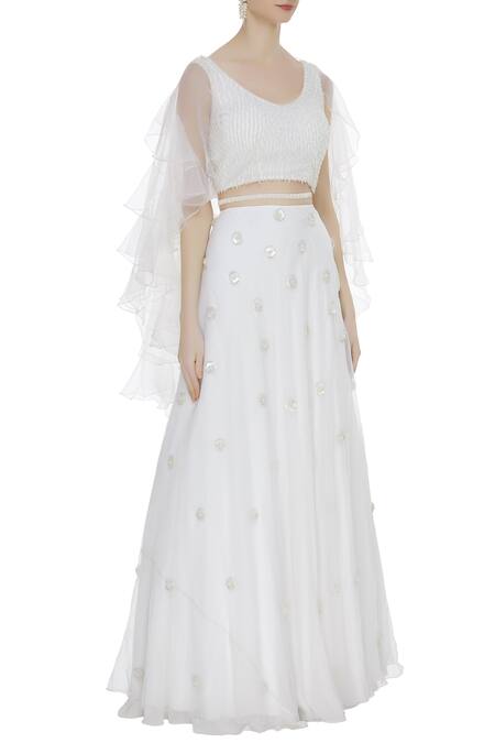 Arpan Vohra_Off White Organza Round Embroidered Lehenga Set _Online_at_Aza_Fashions
