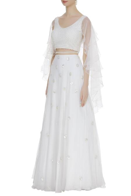 Buy_Arpan Vohra_Off White Organza Round Embroidered Lehenga Set _Online_at_Aza_Fashions