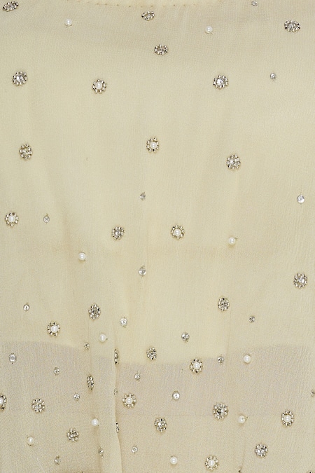 Arpan Vohra_Beige Georgette Sweetheart Neck Asymmetric Kurta With Dupatta _at_Aza_Fashions