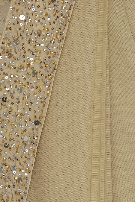 Arpan Vohra_Gold Tulle Round Embroidered Saree With Blouse _at_Aza_Fashions
