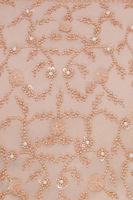 Arpan Vohra_Peach Georgette Bardot Embroidered Kurta And Dhoti Pant Set _at_Aza_Fashions