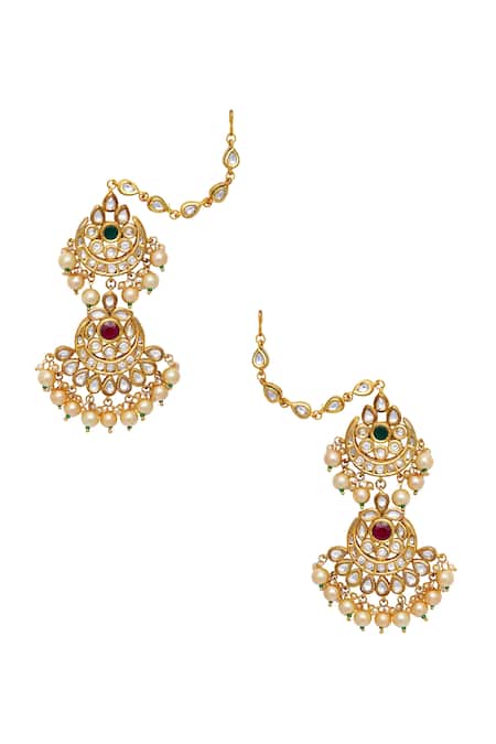 Moh-Maya By Disha Khatri_Gold Plated Chandbali Kundan Earrings _Online_at_Aza_Fashions