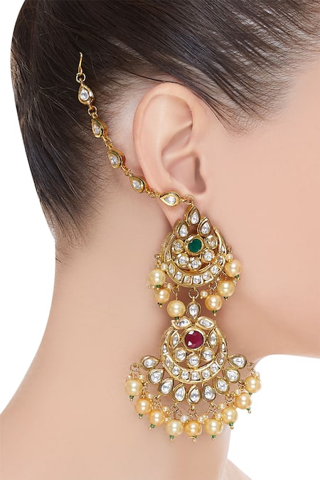 Shop_Moh-Maya By Disha Khatri_Gold Plated Chandbali Kundan Earrings _at_Aza_Fashions