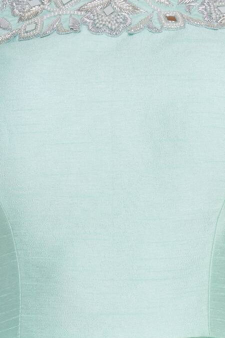 Kresha Lulla_Green Raw Silk And Georgette Pearl Off-shoulder Anarkali Dress_at_Aza_Fashions