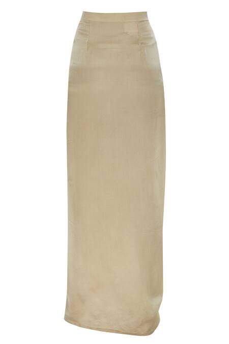 Archana Rao_Gold Satin Cutdana, Beads Mandarin Fusion Style Dhoti Skirt _Online_at_Aza_Fashions