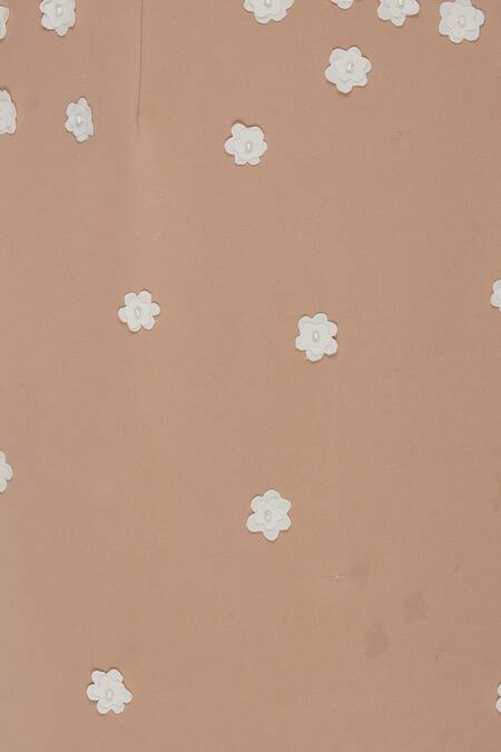 Buy_Archana Rao_Beige Neoprene Cutdana, Beads Notched Floral Applique Maxi Skirt _Online_at_Aza_Fashions