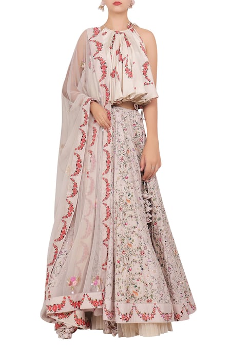 Nikasha White Halter Printed Lehenga Set 