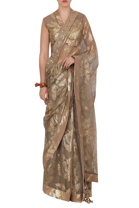 Nikasha Organza Foil Print Saree with Blouse 