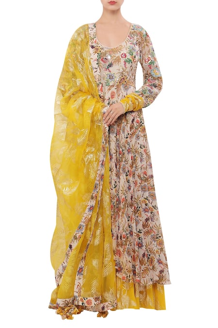 Nikasha Floral hand painted sequin anarkali set 