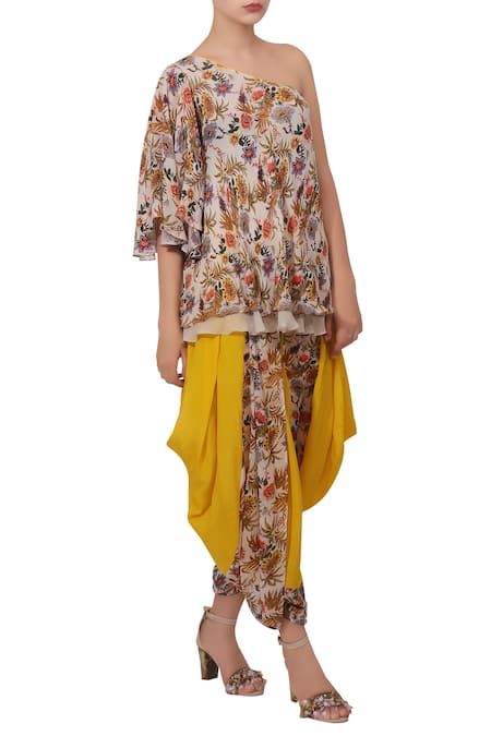 Nikasha Printed One Shoulder Tunic & Dhoti Pant Set 