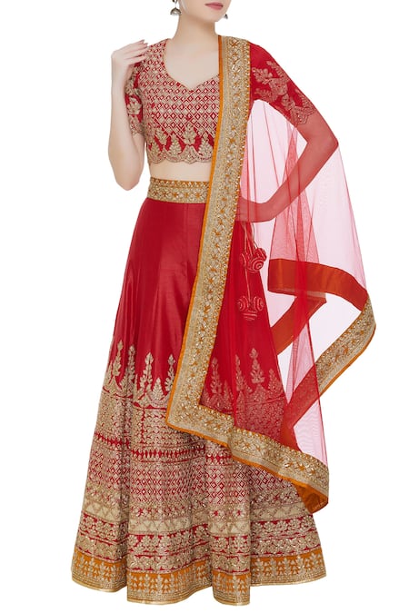 Vandana Sethi Embroidered Bridal Lehenga Set With Net Dupatta 