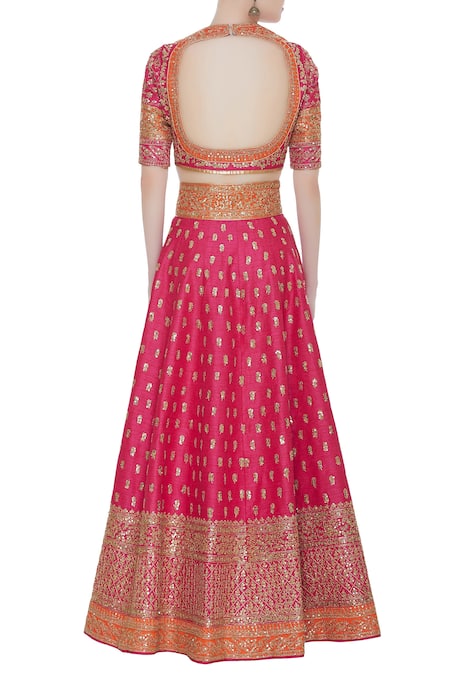 Shop_Vandana Sethi_Pink Round Embroidered Bridal Lehenga Set _at_Aza_Fashions