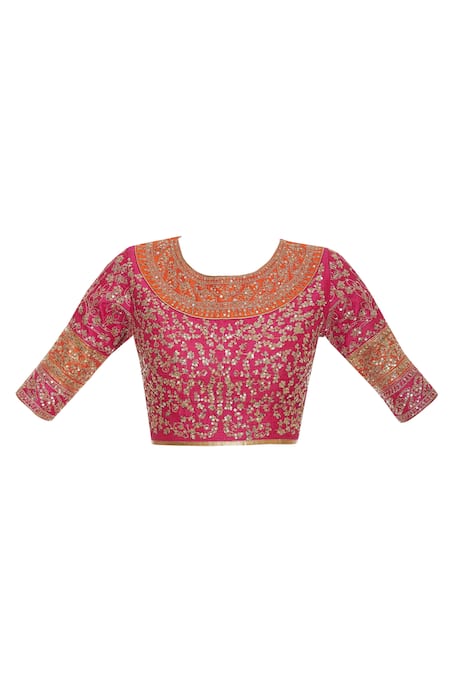 Shop_Vandana Sethi_Pink Round Embroidered Bridal Lehenga Set _Online_at_Aza_Fashions