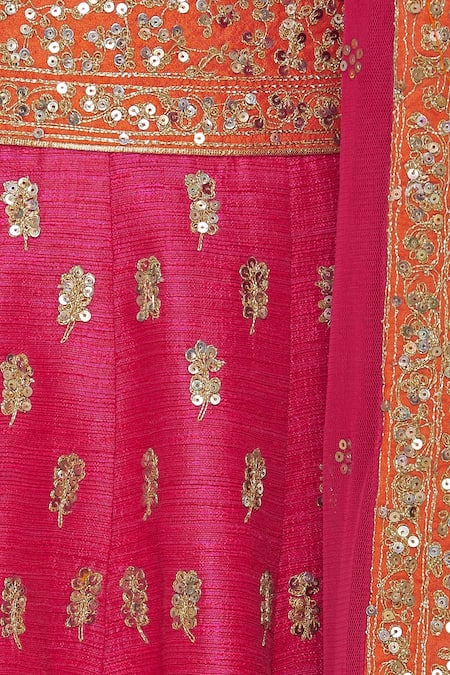 Vandana Sethi_Pink Round Embroidered Bridal Lehenga Set _at_Aza_Fashions