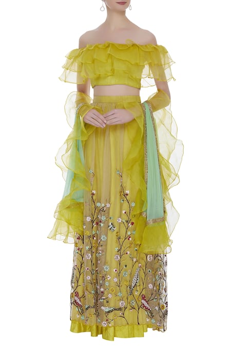 Pranay Baidya Embroidered lehenga with frill blouse and dupatta 