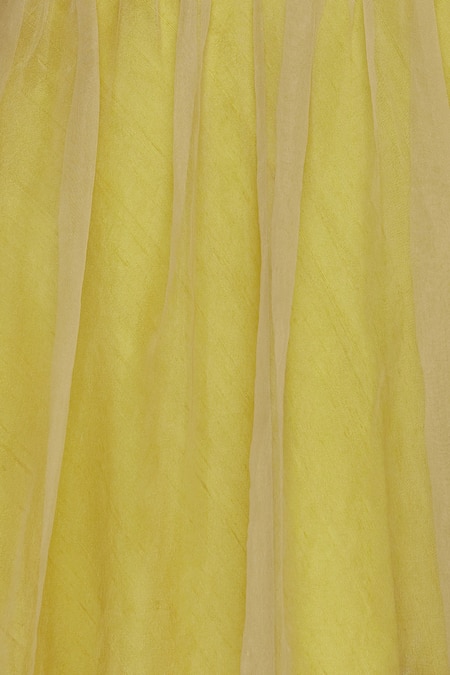 Shop_Pranay Baidya_Yellow Raw Silk, Organza, Embroidered Lehenga With Frill Blouse And Dupatta _Online_at_Aza_Fashions