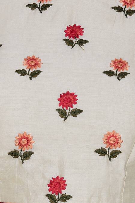 Buy_Pranay Baidya_White , Cotton Cutdana, Beads Round Floral Embroidered Blouse _Online_at_Aza_Fashions