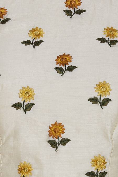 Buy_Pranay Baidya_White , Cotton Cutdana, Beads Square Neck Floral Embroidered Blouse _Online_at_Aza_Fashions