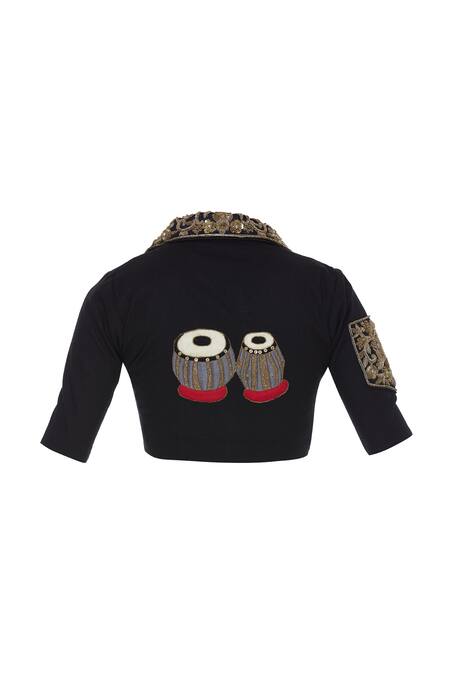 Pranay Baidya Black Collared Neck Embroidered Blouse Online at Aza Fashions Pranay Baidya_Black Collared Neck Embroidered Blouse_Online_at_Aza_Fashions