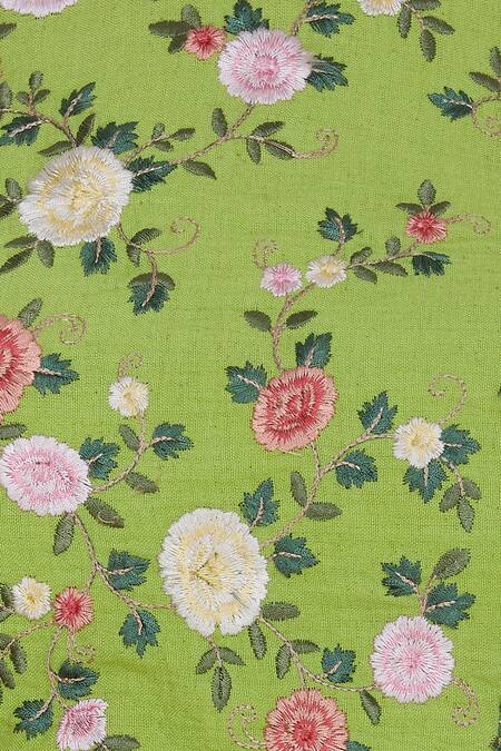 Buy_Pranay Baidya_Green Chanderi, Cotton Silk Cutdana, Beads Embroidered Floral Motif Blouse _Online_at_Aza_Fashions