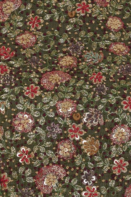 Buy_Pranay Baidya_Green Cotton Silk Cutdana, Beads Square Neck Textured And Embroidered Blouse _Online_at_Aza_Fashions