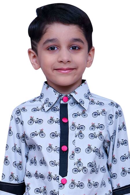 Kirti Agarwal - Pret N Couture_Grey Printed Shirt With Button Placket _Online_at_Aza_Fashions