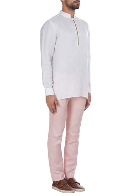 Mapxencars_Off White Linen Short Kurta_Online_at_Aza_Fashions