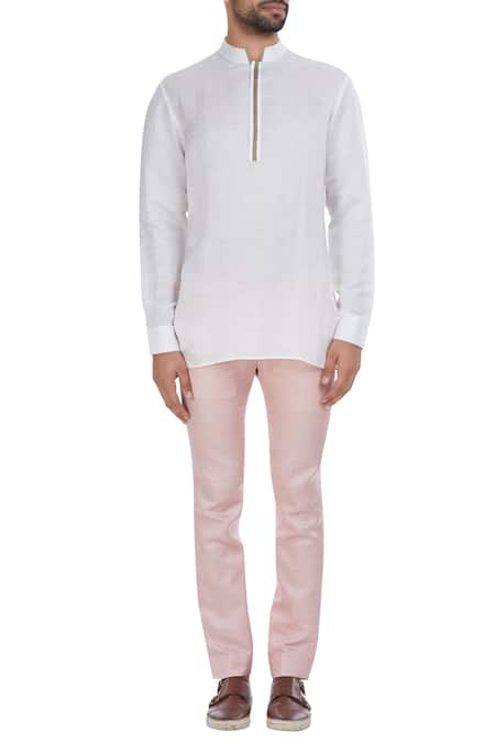 Shop_Mapxencars_Off White Linen Short Kurta_Online_at_Aza_Fashions