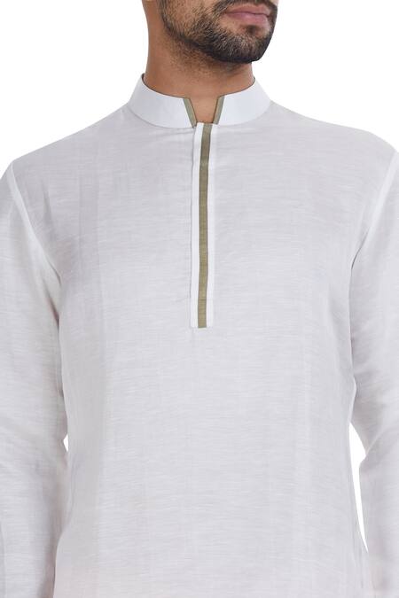 Mapxencars_Off White Linen Short Kurta_at_Aza_Fashions