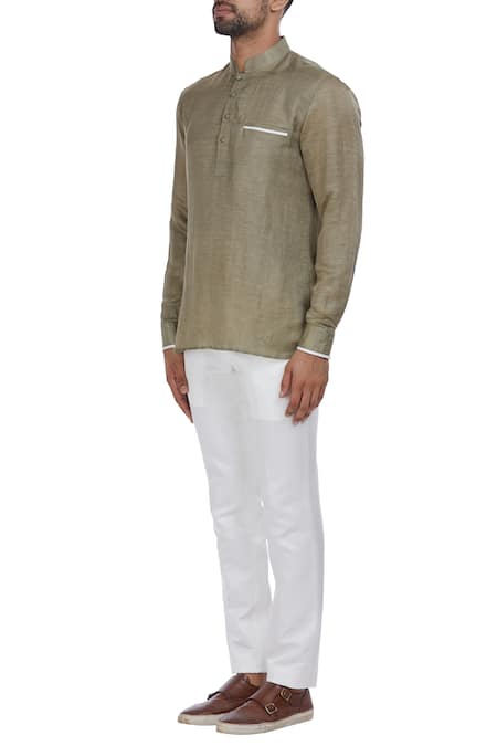 Buy_Mapxencars_Grey Linen Short Kurta _Online_at_Aza_Fashions