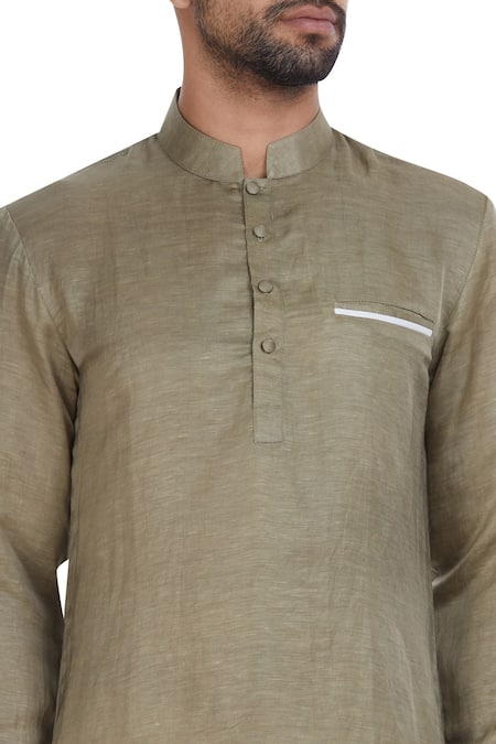 Mapxencars_Grey Linen Short Kurta _at_Aza_Fashions