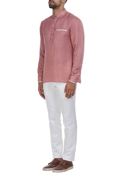 Buy_Mapxencars_Pink Linen Short Kurta_Online_at_Aza_Fashions
