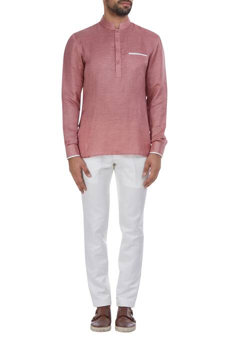 Shop_Mapxencars_Pink Linen Short Kurta_Online_at_Aza_Fashions