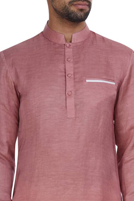 Mapxencars_Pink Linen Short Kurta_at_Aza_Fashions