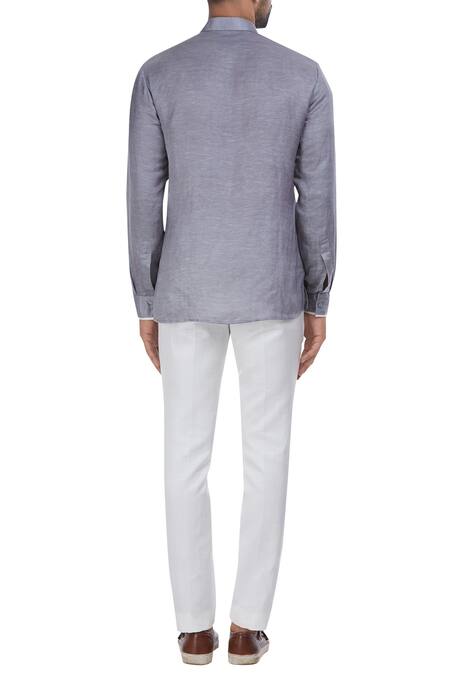 Shop_Mapxencars_Grey Linen Short Kurta_at_Aza_Fashions