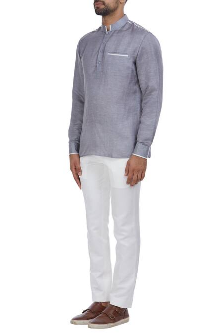 Buy_Mapxencars_Grey Linen Short Kurta_Online_at_Aza_Fashions