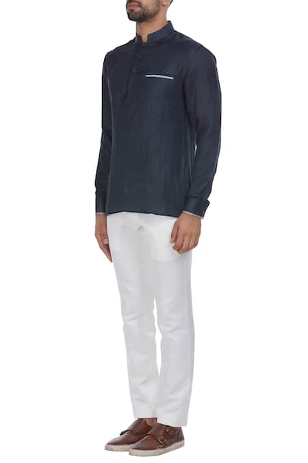 Buy_Mapxencars_Black Linen Short Kurta_Online_at_Aza_Fashions