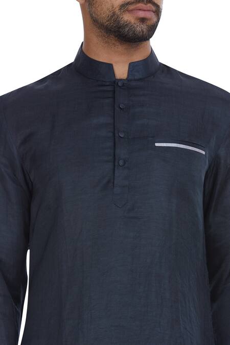 Mapxencars_Black Linen Short Kurta_at_Aza_Fashions