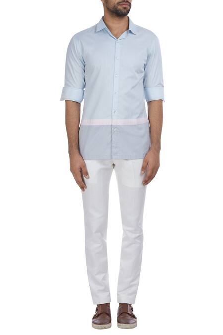 Shop Mapxencars Blue Color Block Cotton Shirt Online at Aza Fashions Shop_Mapxencars_Blue Color Block Cotton Shirt_Online_at_Aza_Fashions