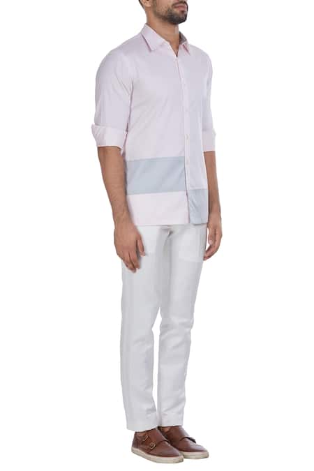 Mapxencars_Pink Color Block Cotton Shirt_Online_at_Aza_Fashions